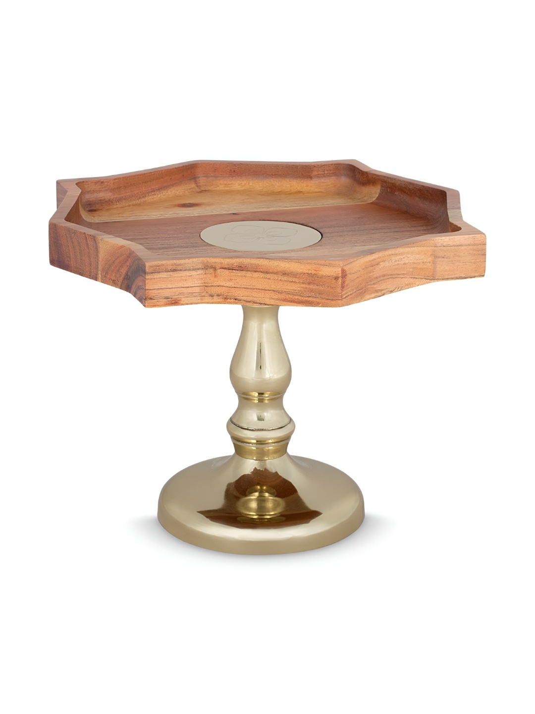 

IAAH Brown & Gold-Toned Wooden & Metal Cake Stand