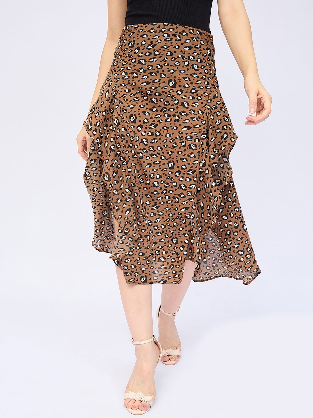 

DressBerry Animal Skin Printed Ruffle Skirt, Brown