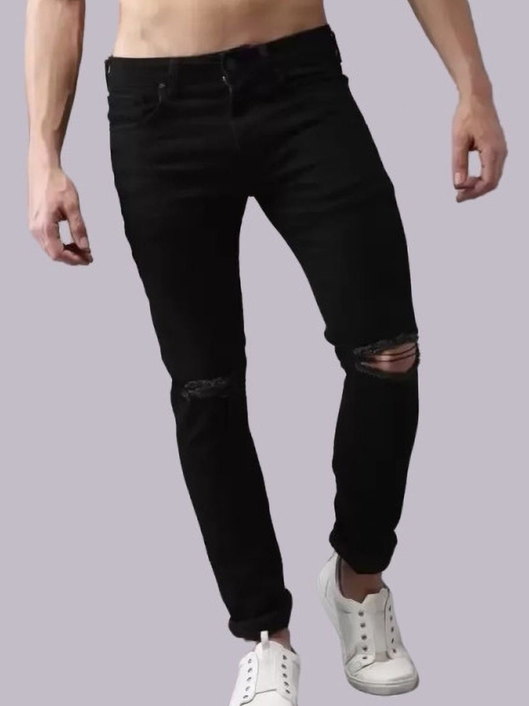

LINARIA Men Classic Slash Knee Jeans, Black