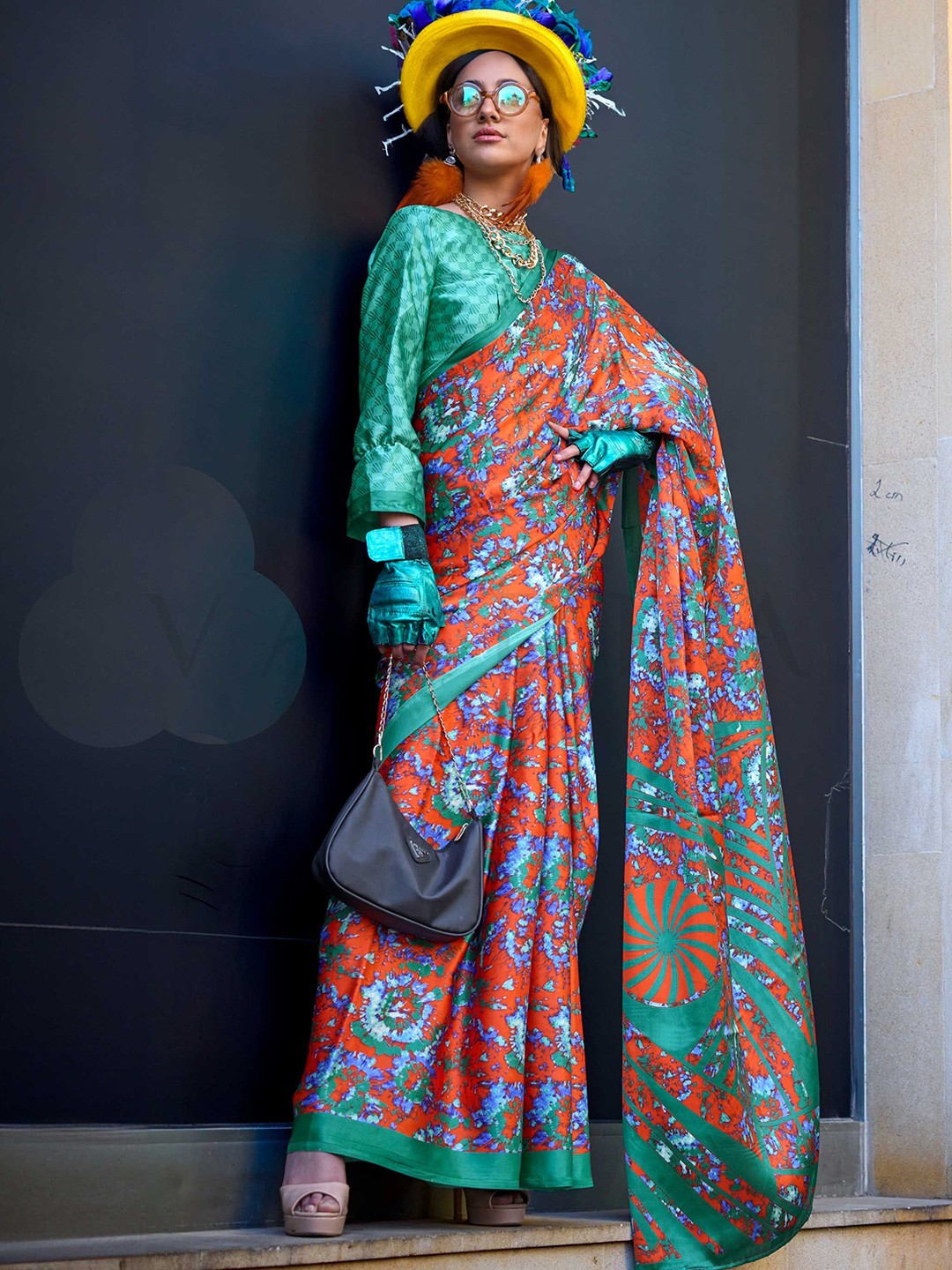 

DEVATITHI Multi Satin Silk Saree, Orange
