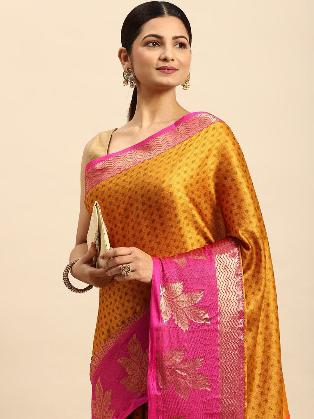 

yourwish Woven Design Zari Dharmavaram Saree, Gold