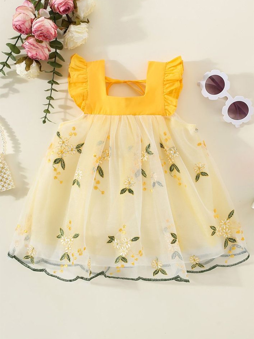 

LULU & SKY Girls Floral Printed A-Line Ready to Wear Dress, Yellow