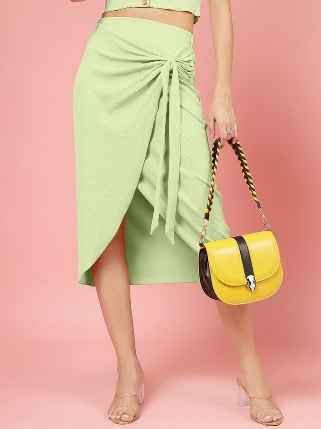 

DressBerry Women Wrap Slip-On Midi Skirt, Green