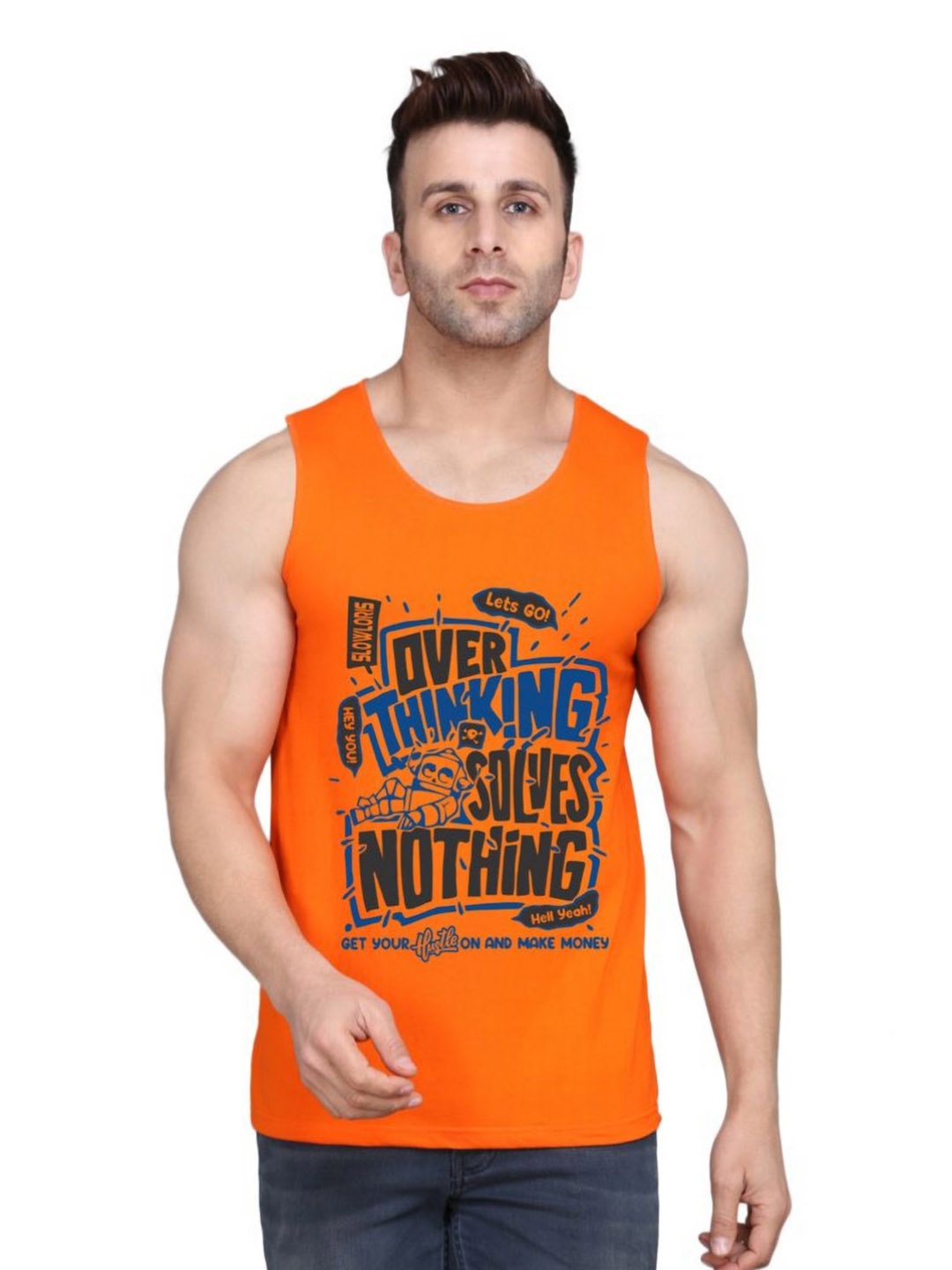 

SLOWLORIS Men Typography Printed Slim Fit T-shirt, Orange