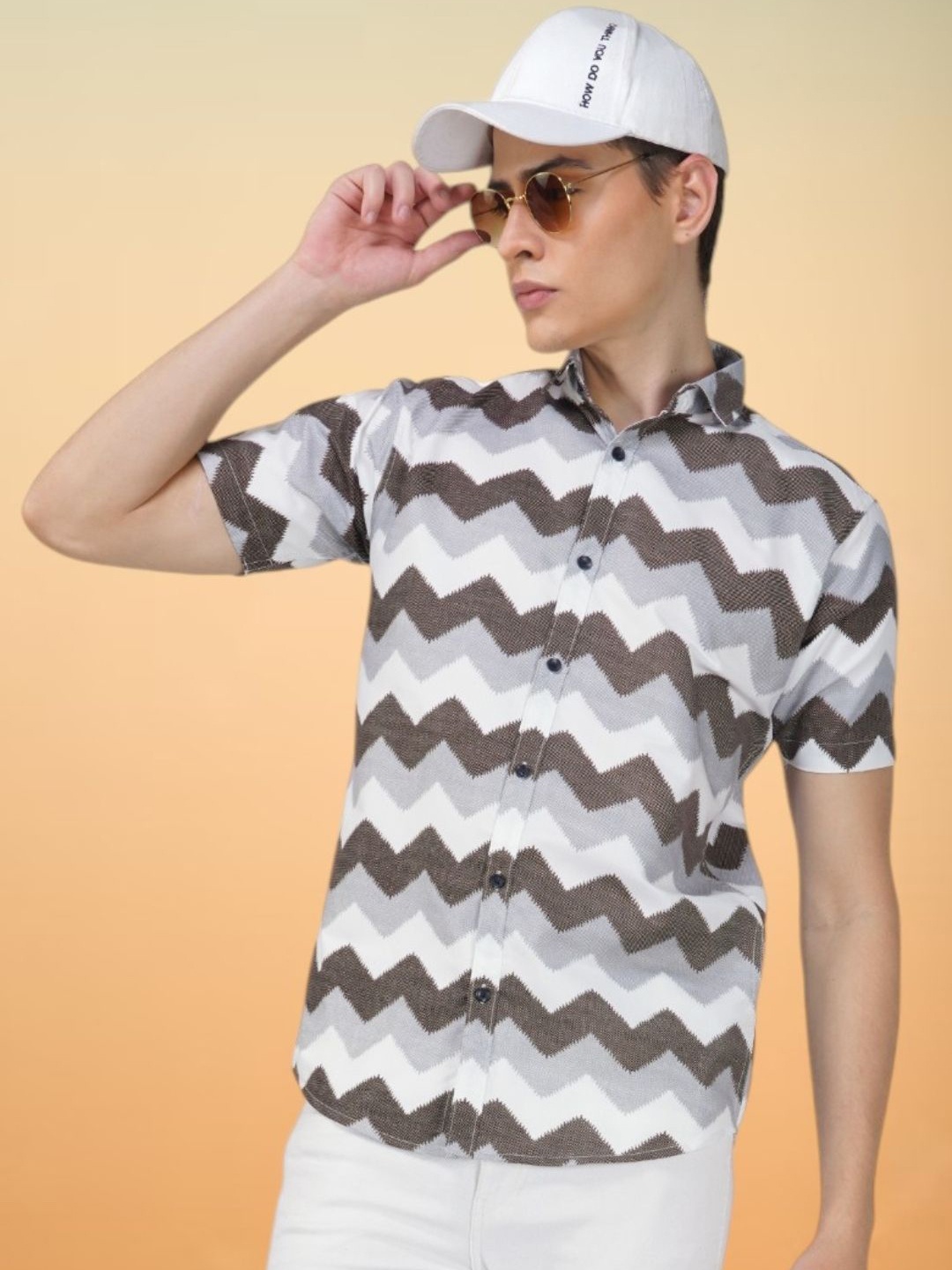 

BASE 41 Men Slim Fit Spread Collar Geometric Printed Casual Shirt, Brown