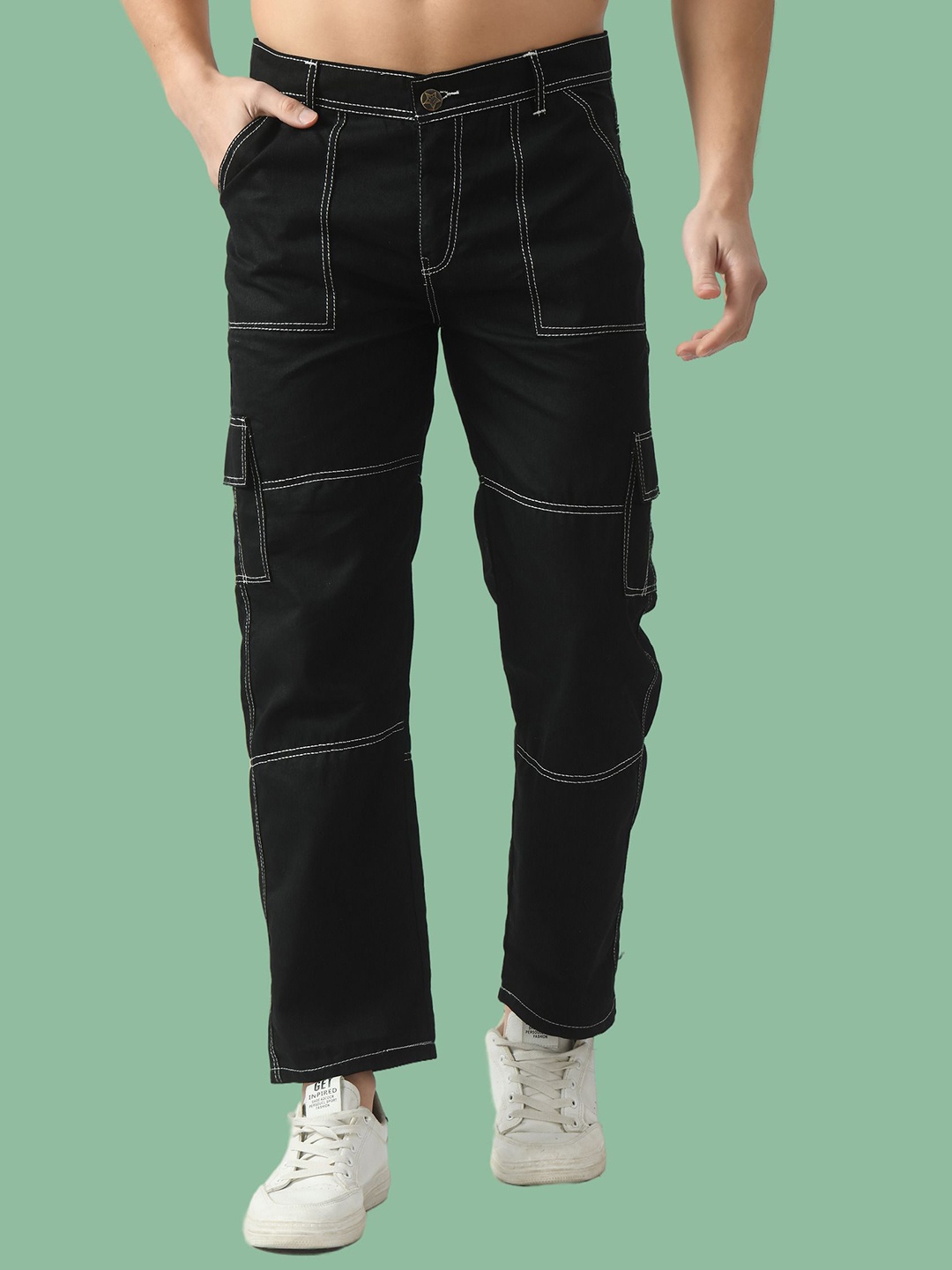 

LINARIA Men Cotton Classic Highly Distressed Jeans, Black