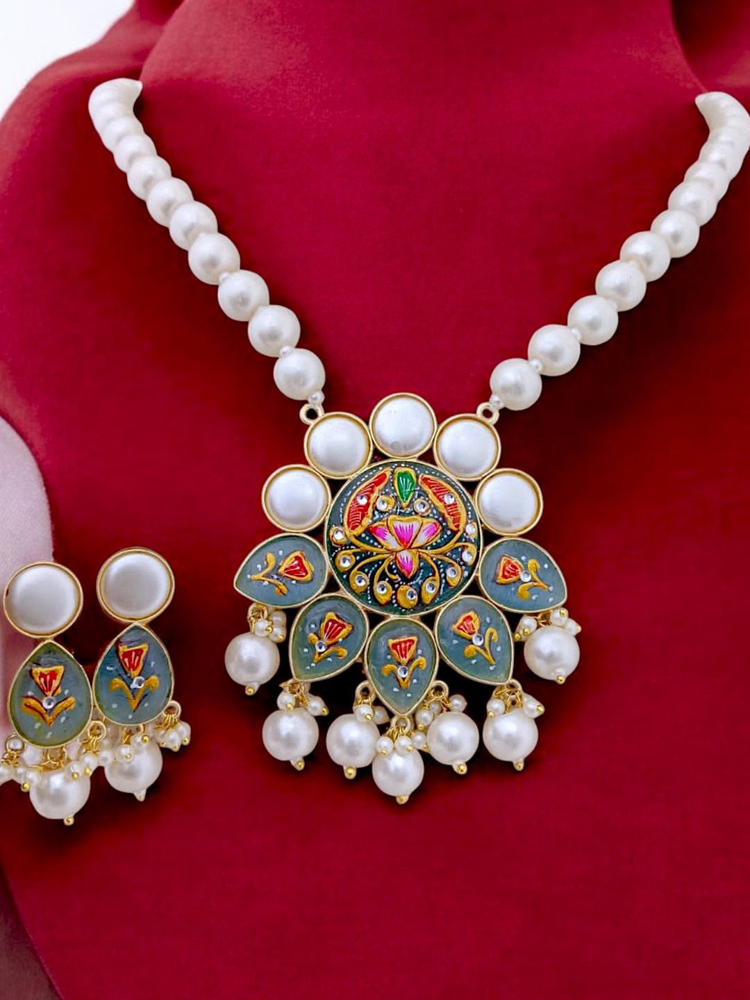 

TISHUL JEWELS Gold-Plated Necklace Set, Teal