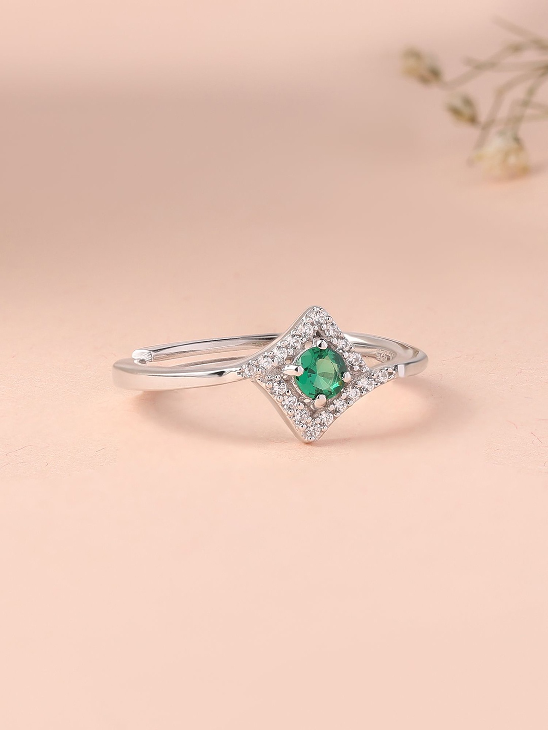 

Ornate Jewels 925 Silver Green Emerald Adjustable Ring