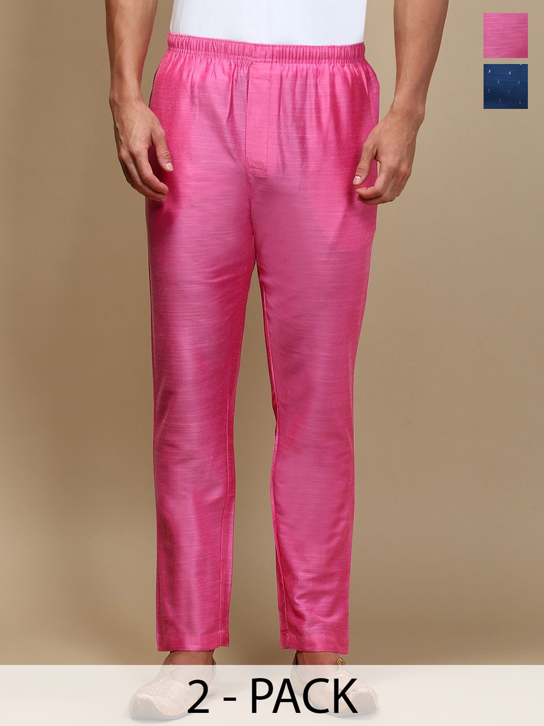 

WHITE HEART Men Pack Of 2 Mid Rise Pyjamas, Pink
