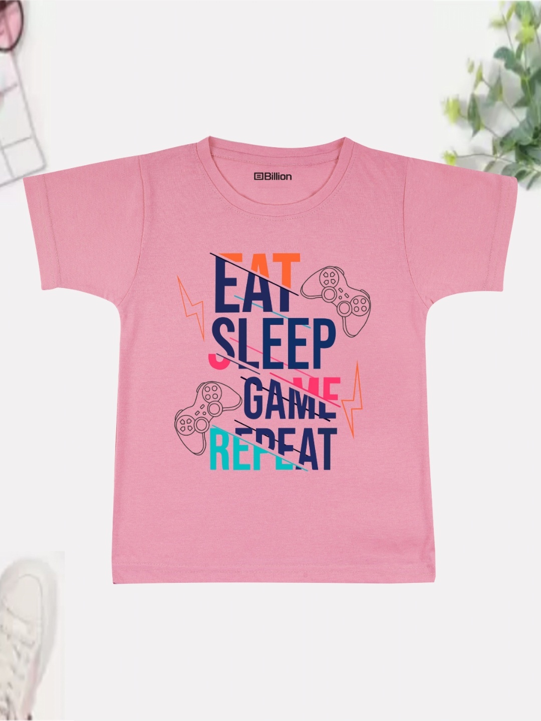 

Billion Boys Printed Bio Finish Applique T-shirt, Pink