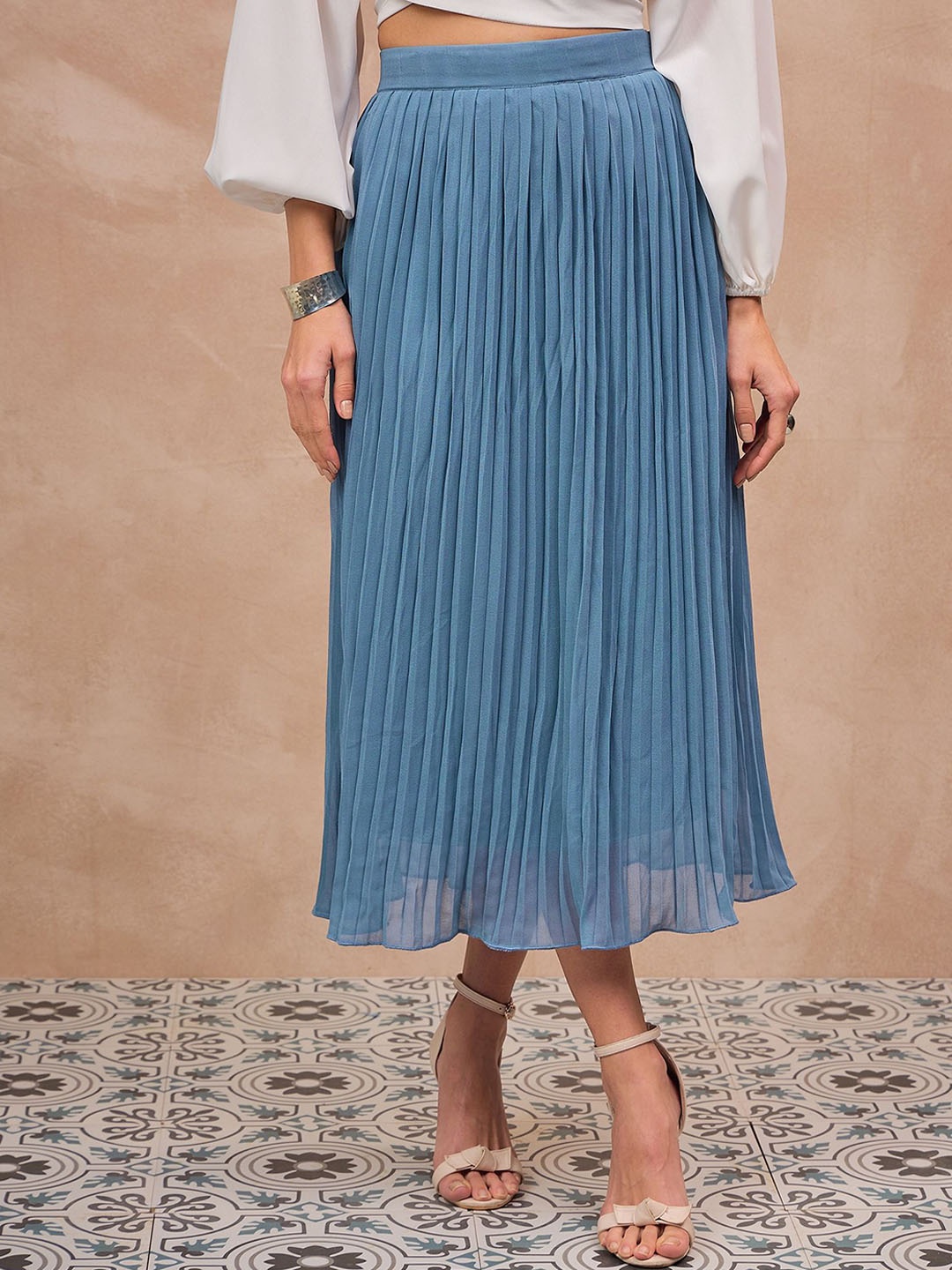 

all about you Accordion Pleats Flared Maxi Skirt, Blue