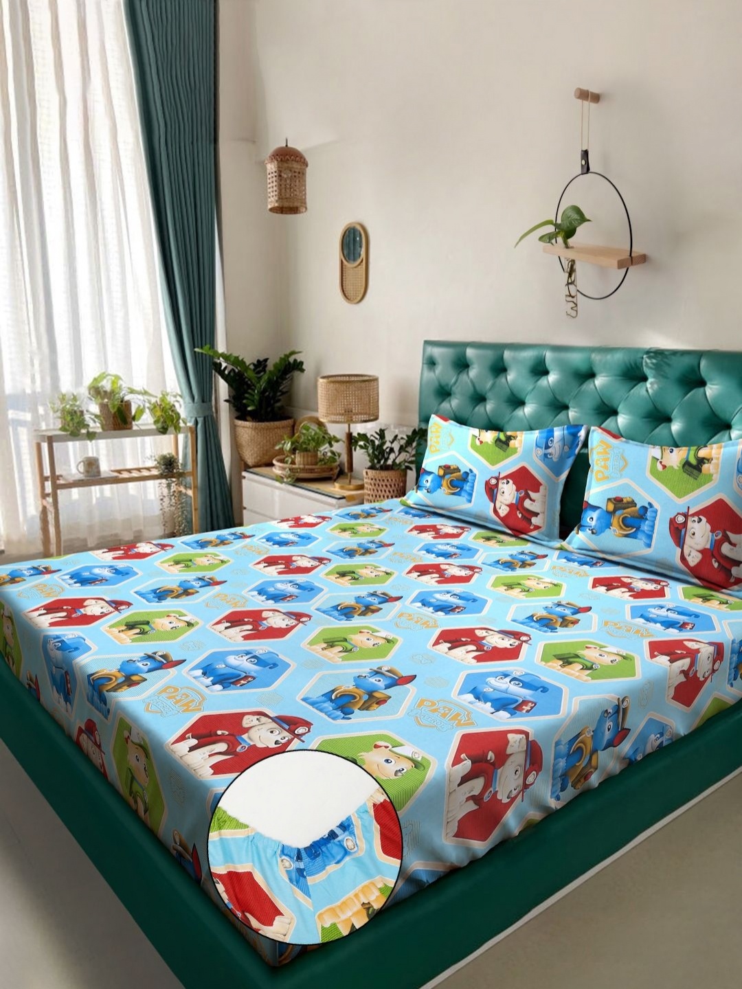 

KLOTTHE Blue Cartoon Printed Pure Cotton 400 TC Double Bedsheet Set 2.5 m x 2.25 m