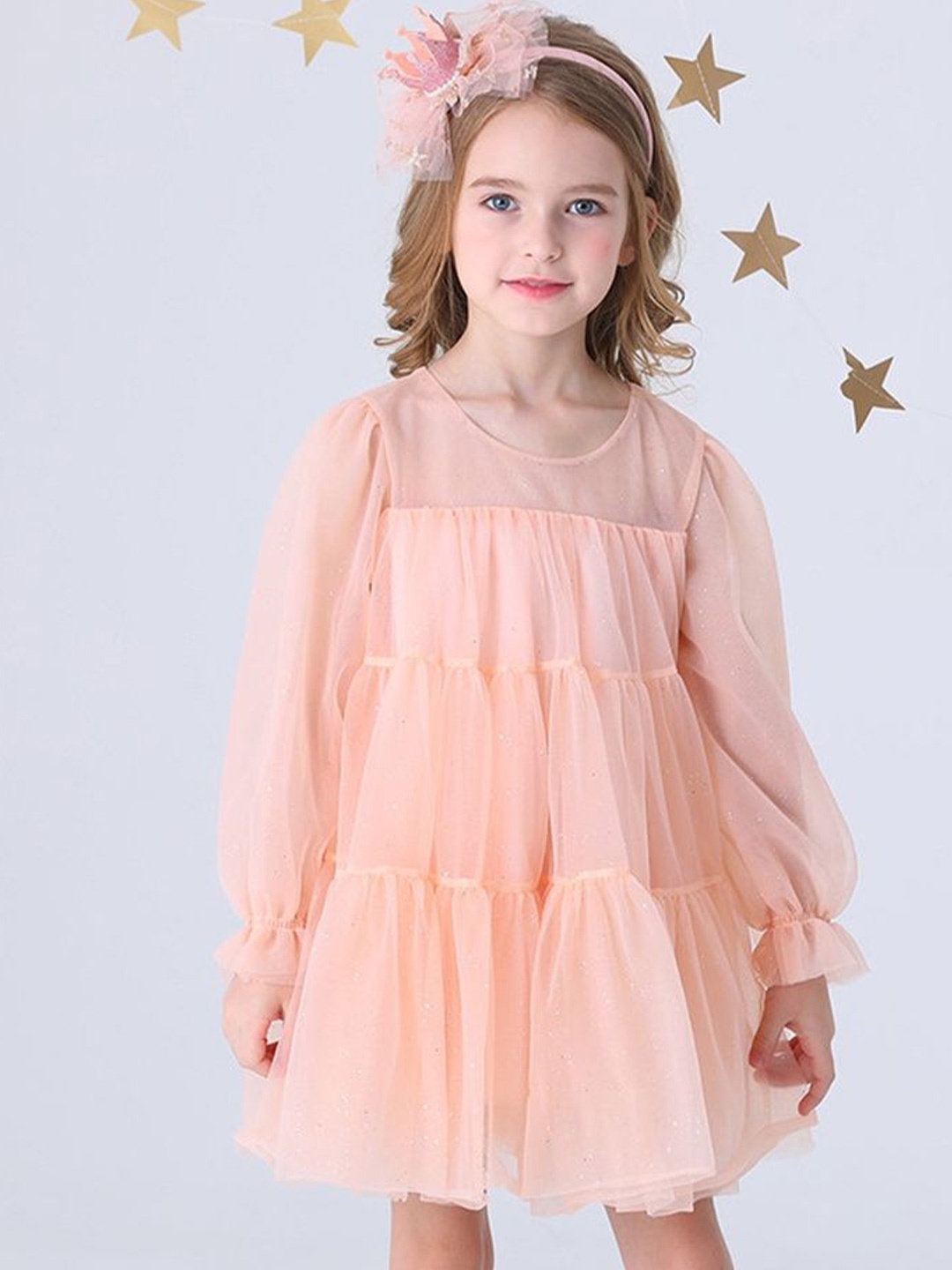 

LULU & SKY Girls Puff Sleeve A-Line Dress, Pink