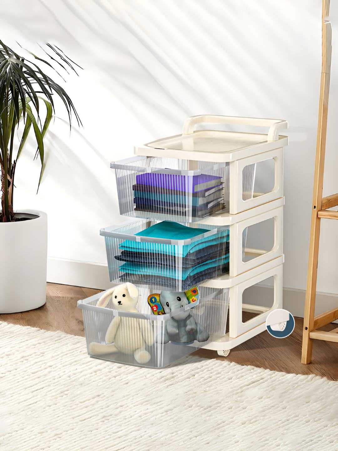 

Kuber Industries Transparent & Off White 3 Layer Modular Storage Drawer