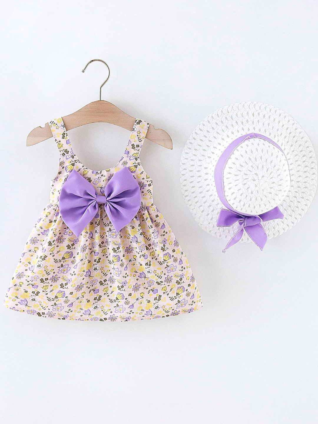 

LULU & SKY Girl Floral Print Bow Fit & Flare Dress With Hat, White