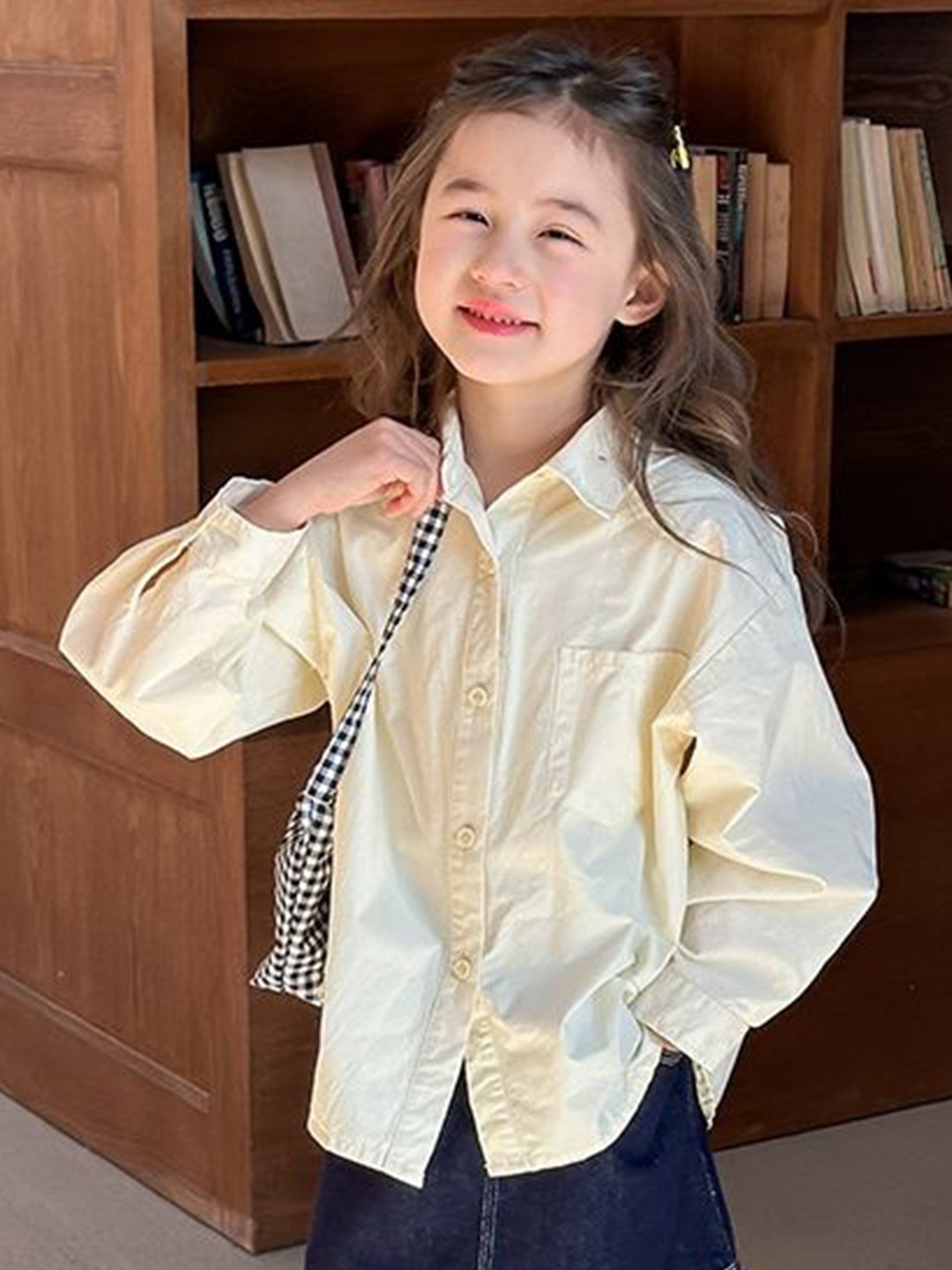 

LULU & SKY Girls Relaxed Fit Spread Collar Solid Cotton Casual Shirt, Beige