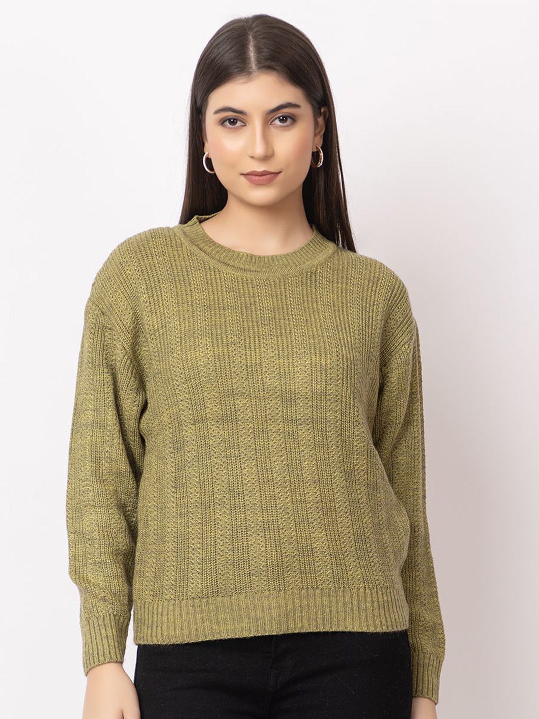 

Dadu Dayal Women Self Design Woollen Pullover Sweaters, Olive