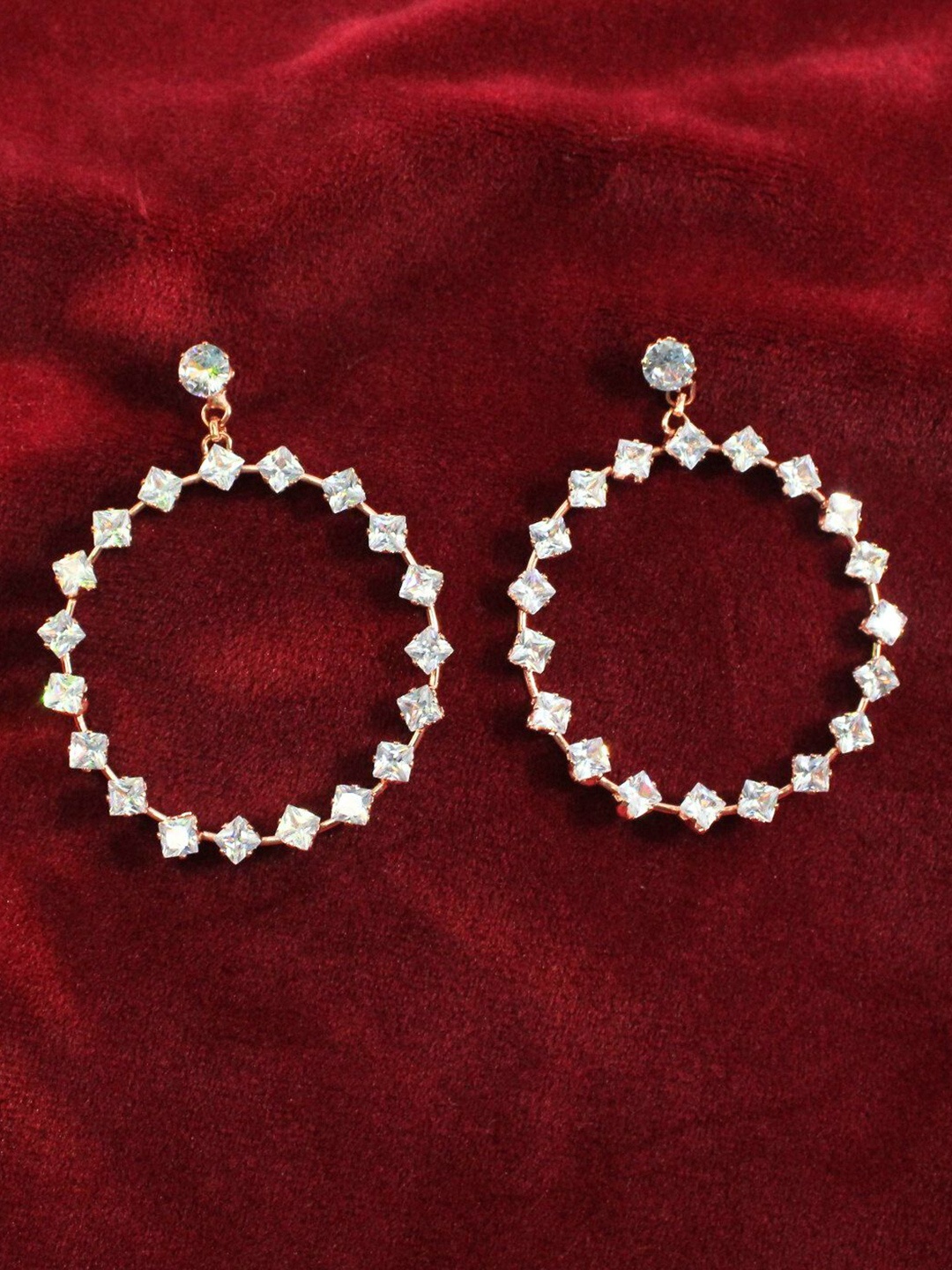 

DressBerry American Diamond Studded Circular Shaped Hoop Earrings, Rose gold