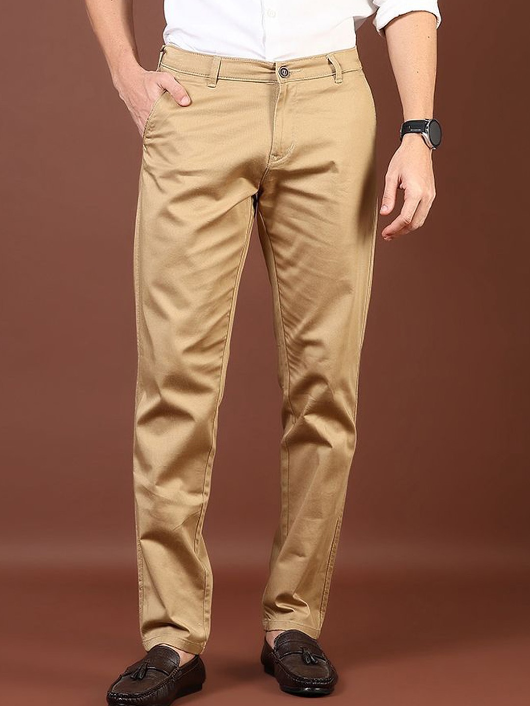 

V-Mart Men Slim Fit Chinos Trousers, Khaki