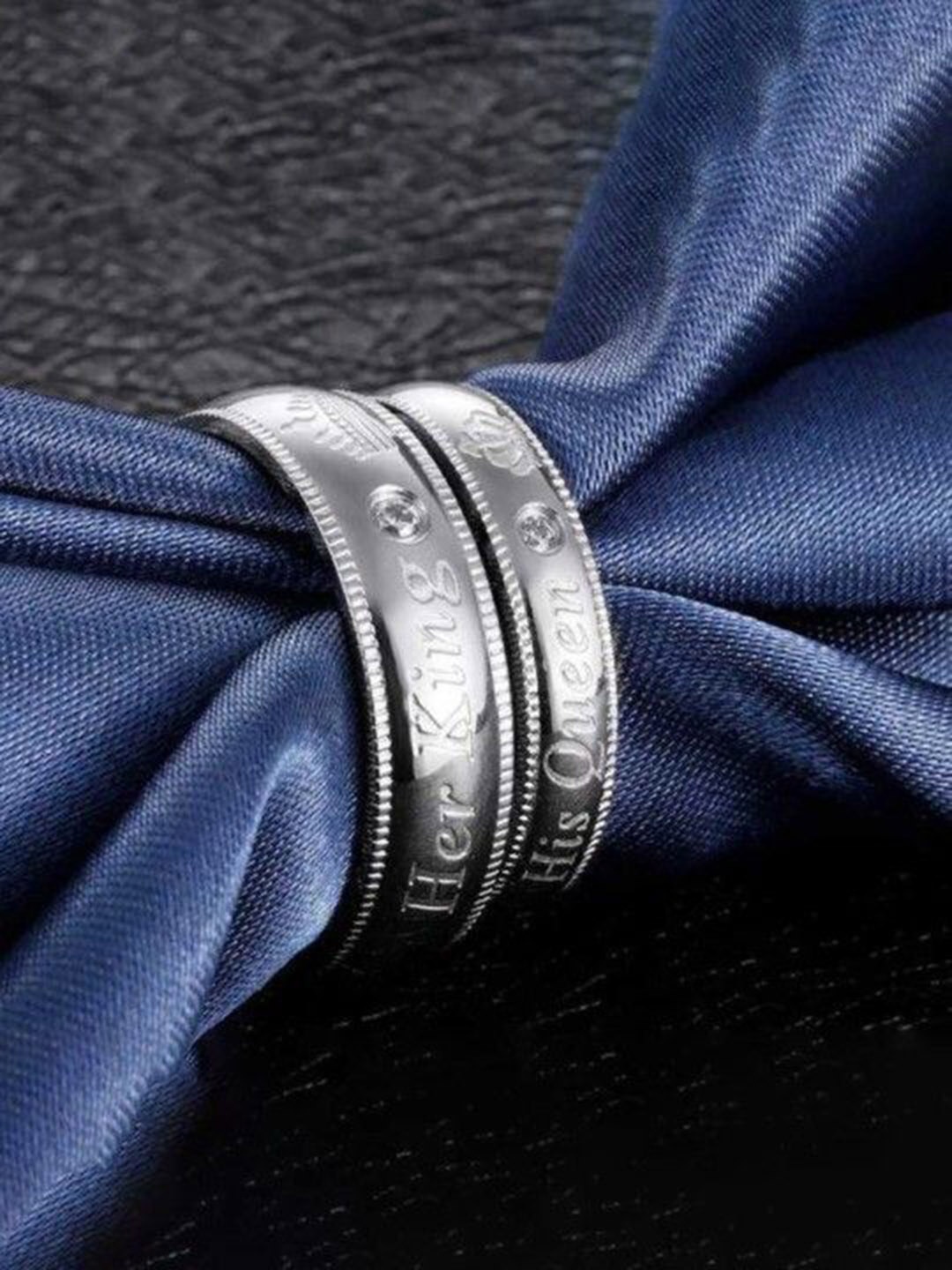 

Ringzinnie Sterling Silver Set Of 2 Silver-Plated King & Queen Couple Finger Rings