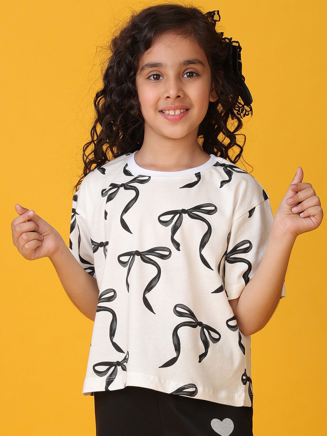 

Anthrilo Girls Printed Raw Edge T-shirt, White