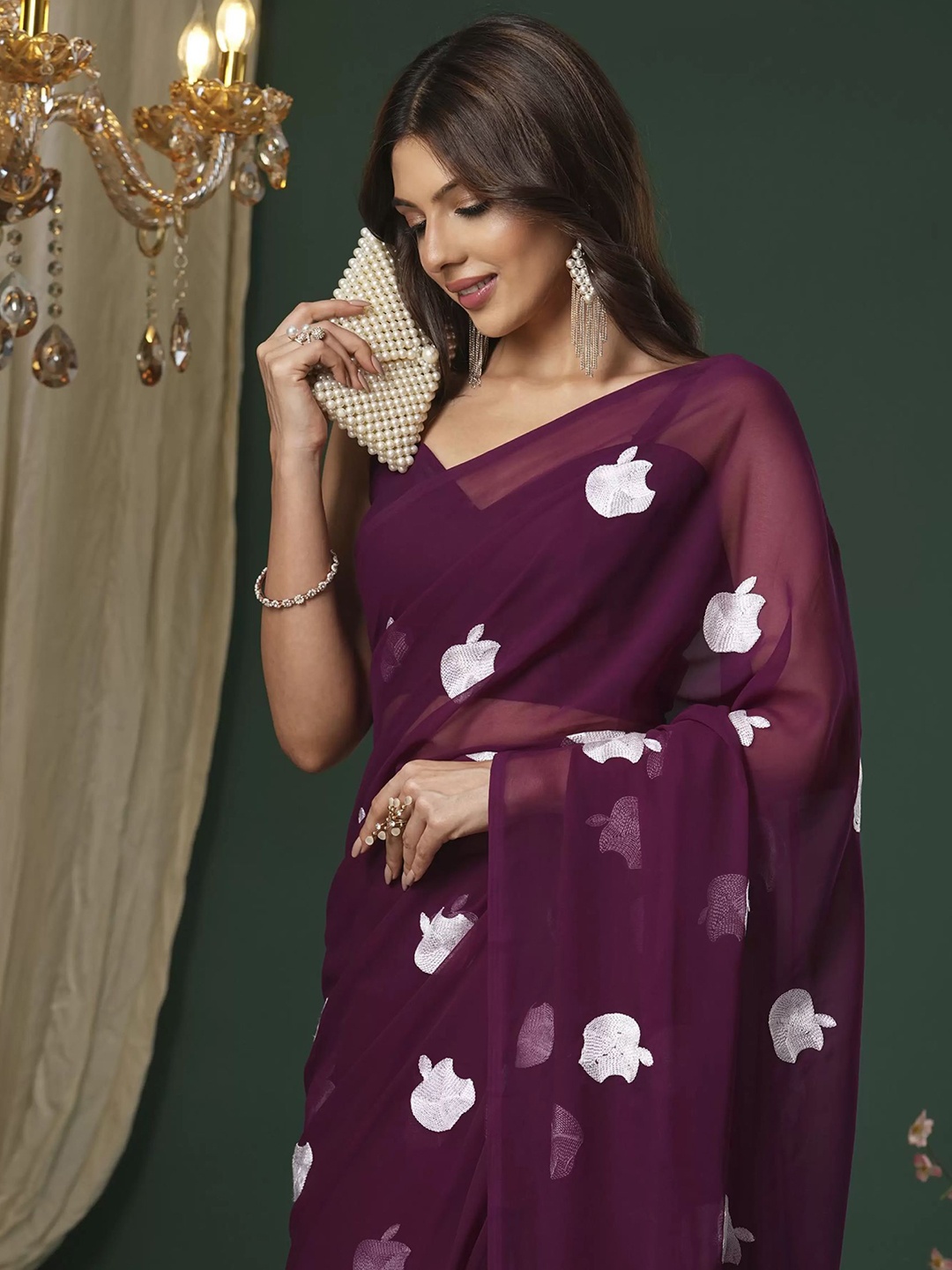 

yourwish Embroidered Pure Georgette Saree, Purple