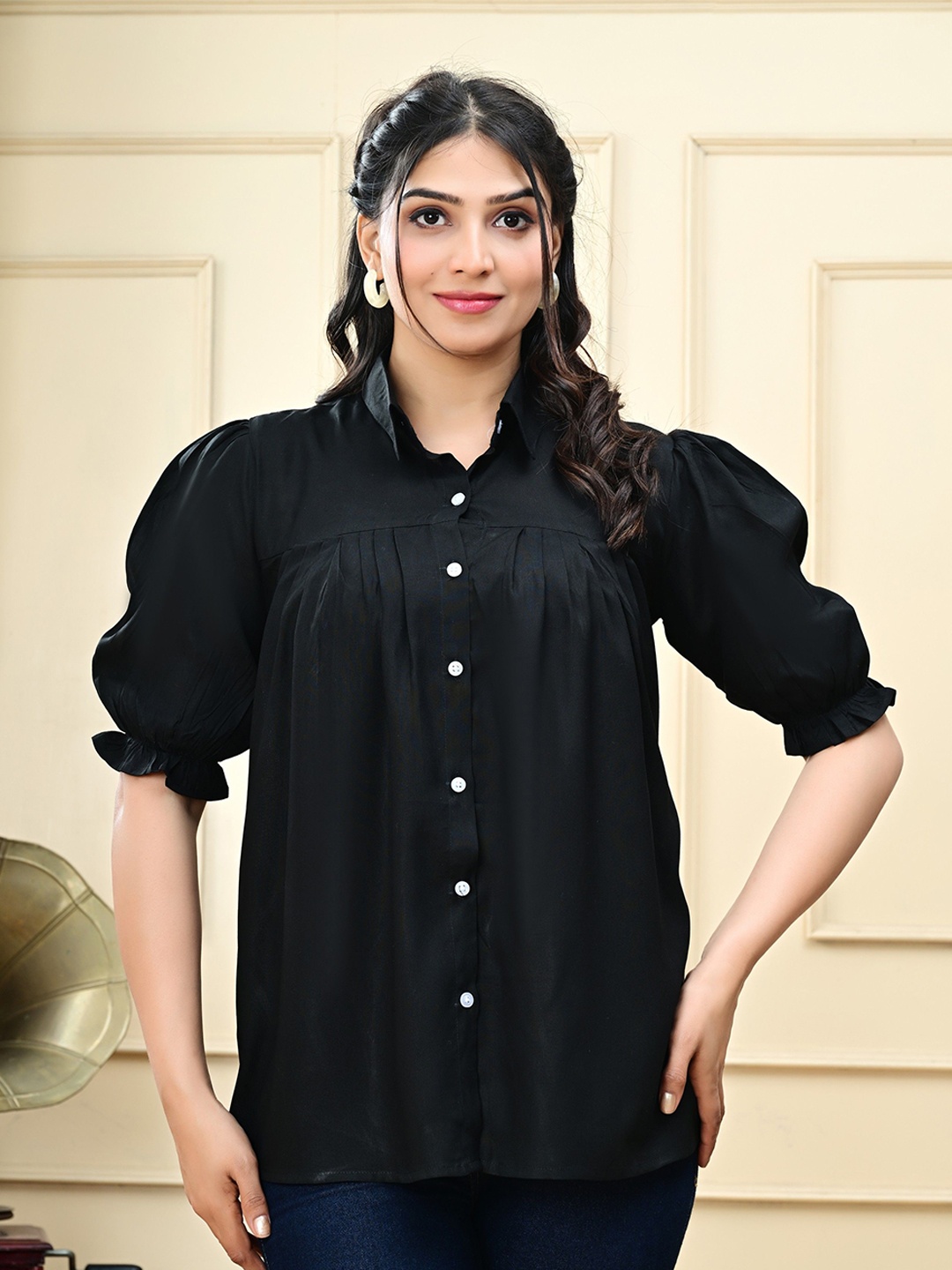 

rf clothes Women Shirt Collar Tunic, Black