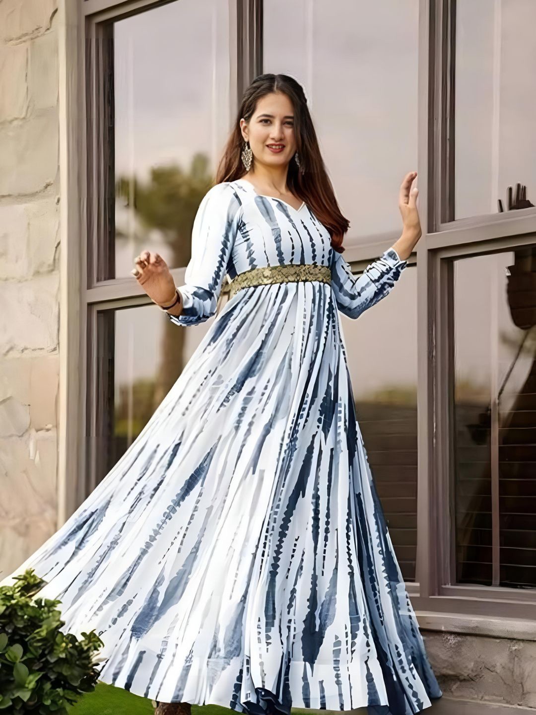 

Shree Infinity Export Embroidered Georgette Fit & Flare Dress, White