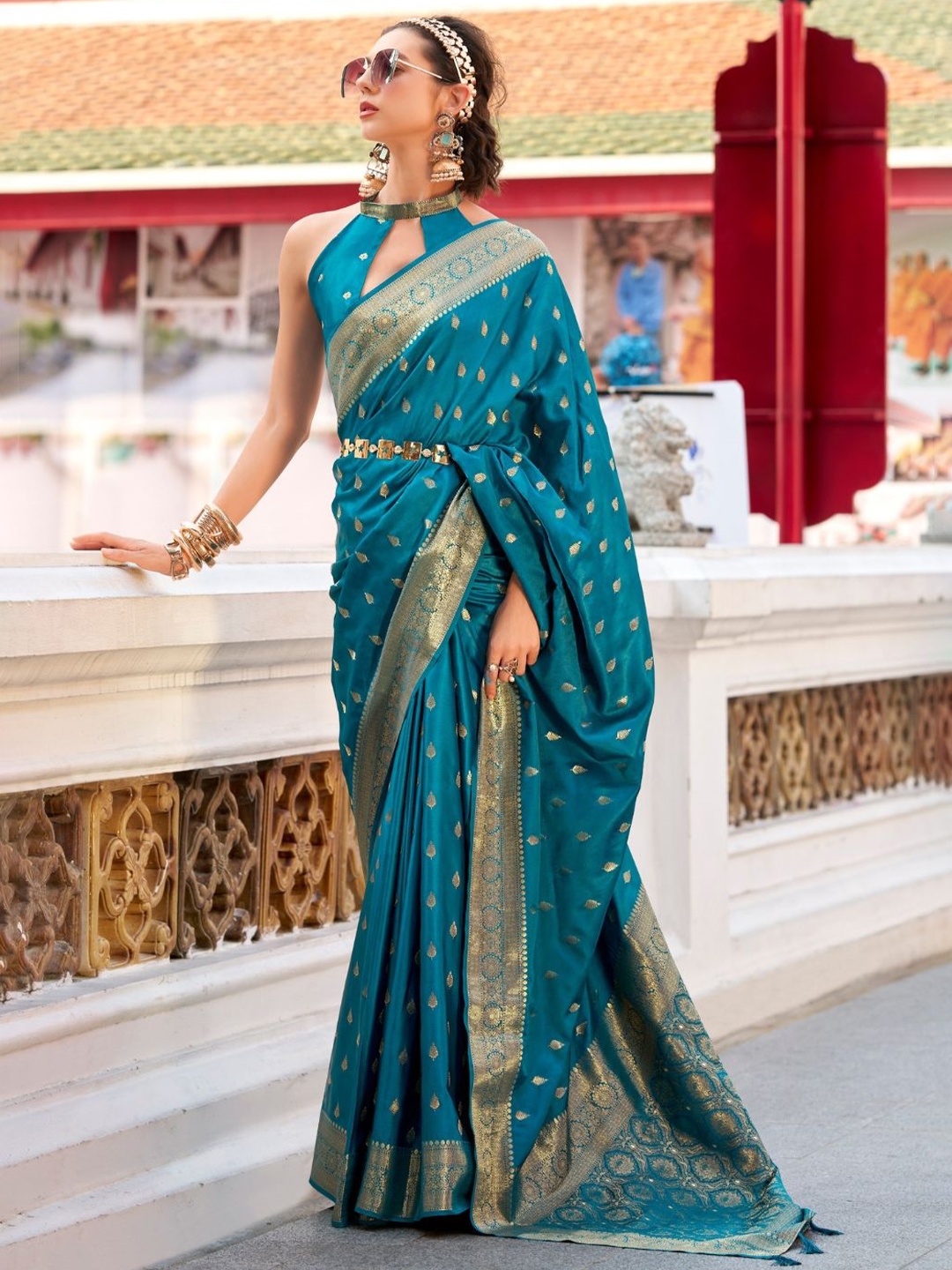 

DEVATITHI Blue Sattin Silk Saree