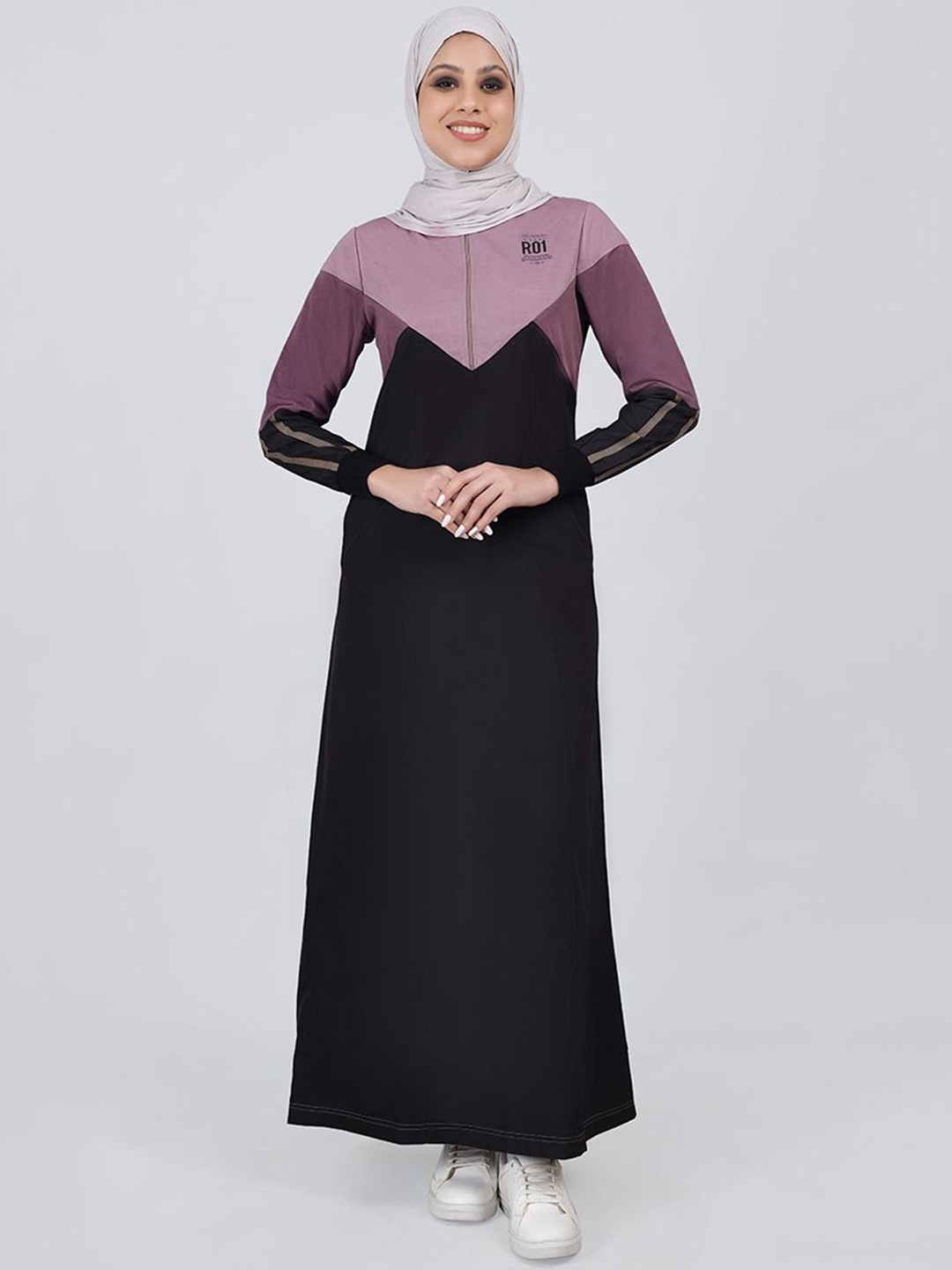 

IDH London Colourblocked Pure Cotton Jilbab With Scarf, Black