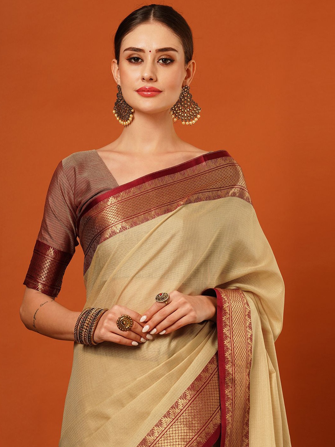 

yourwish Woven Design Zari Mysore Silk Saree, Beige