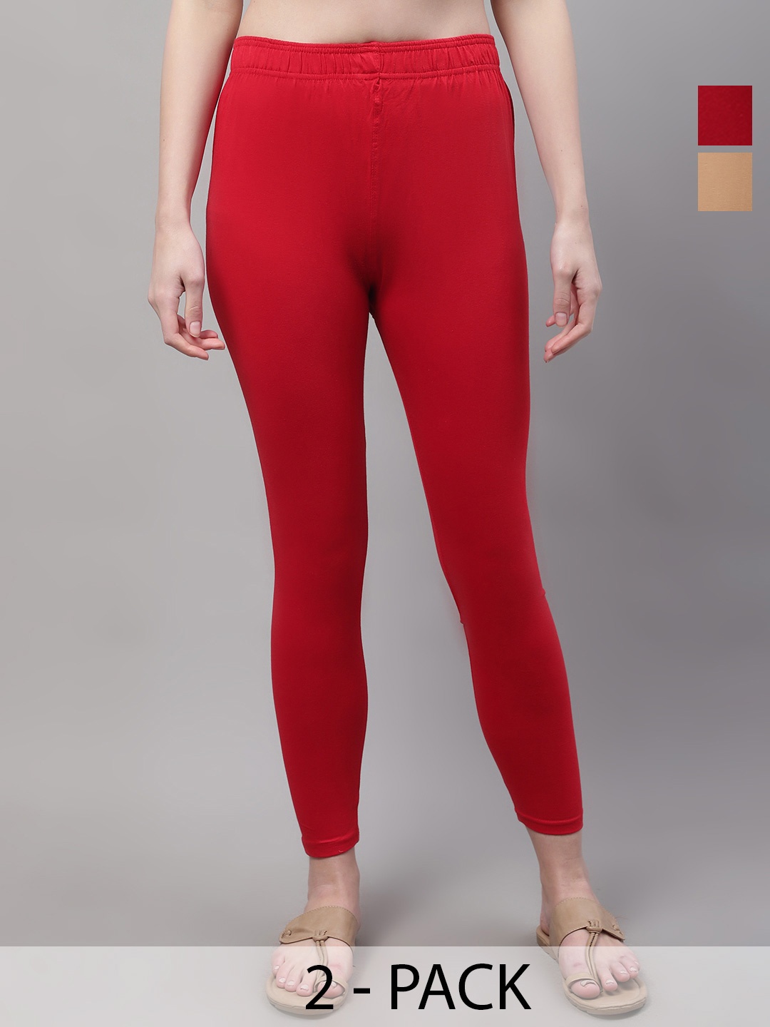 

Valles365 by S.C. Women Pack Of 2 Cotton Ankle Length Leggings, Red