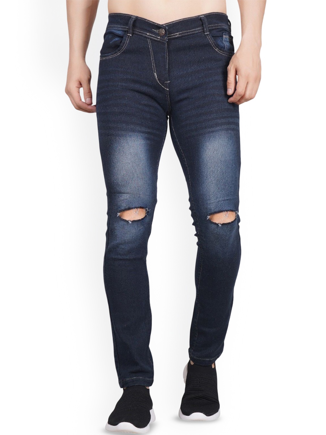 

LINARIA Men Cotton Classic Slim Fit Slash Knee Light Fade Jeans, Blue