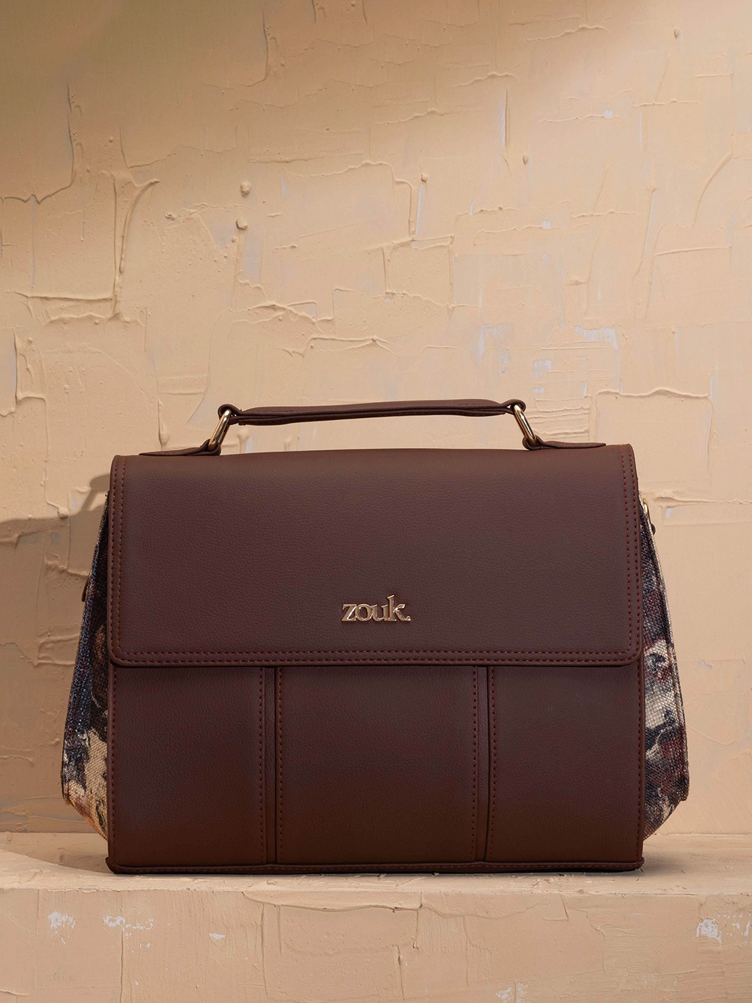

ZOUK Women Solid Structured Satchel Bag, Brown
