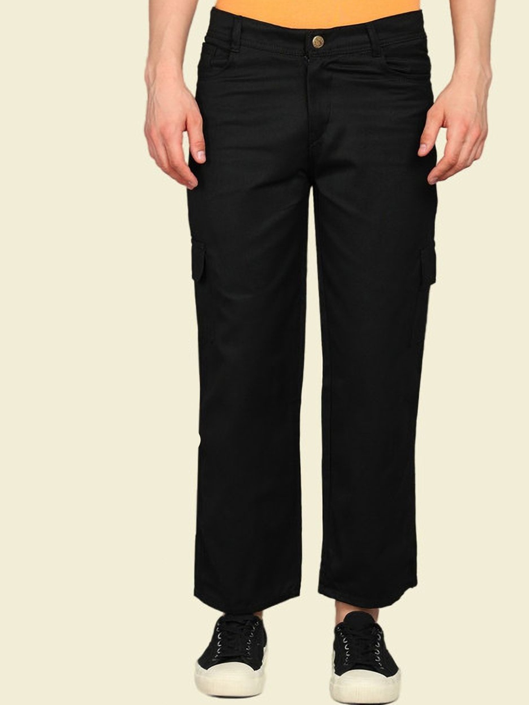 

LINARIA Men Cotton Classic Boyfriend Fit Mid-Rise Cargo Styles Jeans, Black