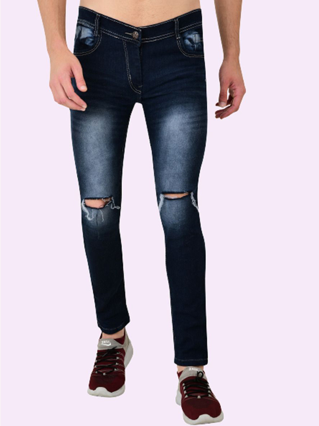 

LINARIA Men Classic Slim Fit Slash Knee Heavy Fade Jeans, Blue