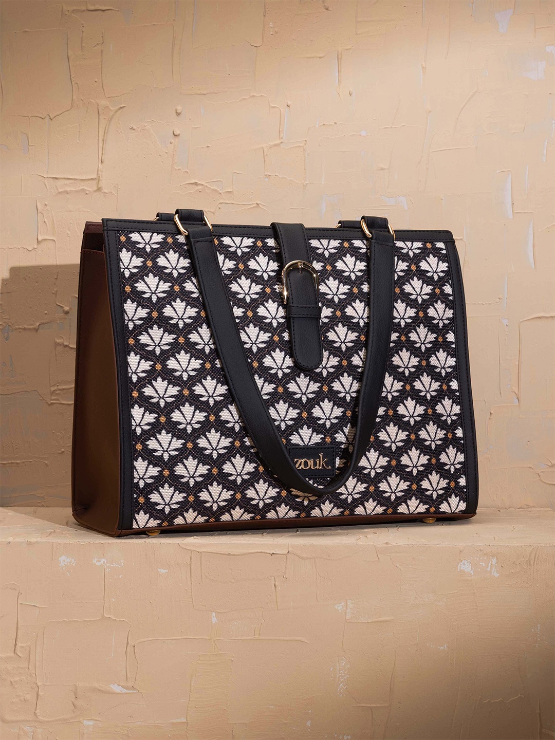 

ZOUK Women Floral Printed Shopper Tote Bag, Black
