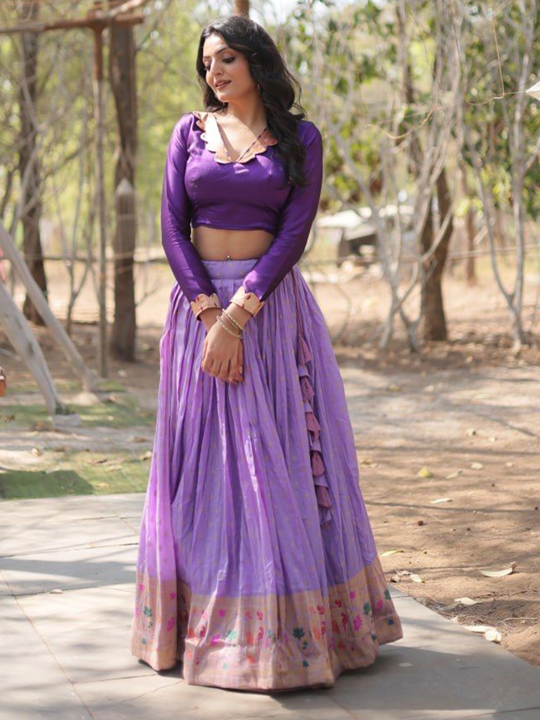 

ZIBLON Jacquard Ready to Wear Lehenga With Blouse, Purple