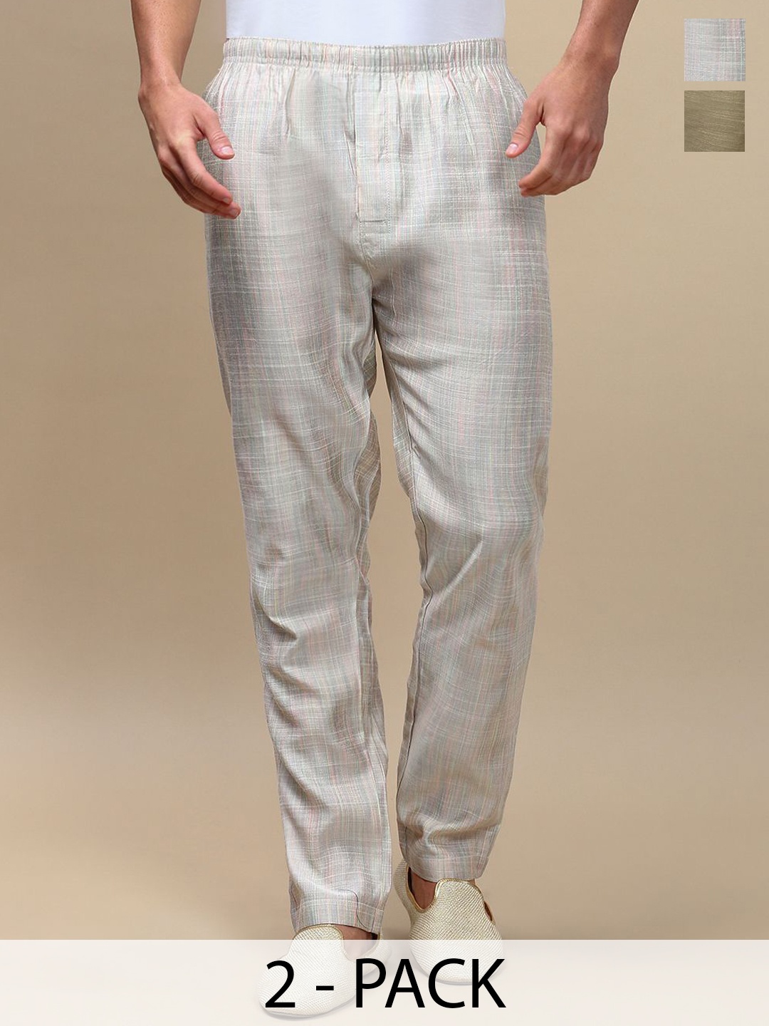 

WHITE HEART Men Pack Of 2 Mid Rise Pyjamas, Gold