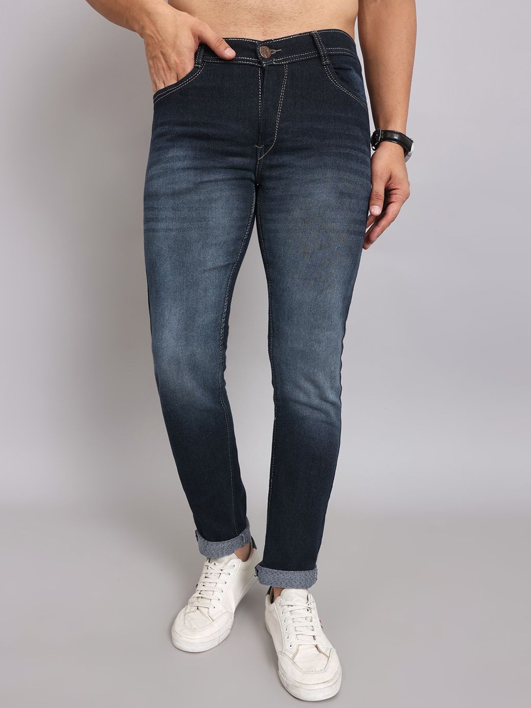 

LINARIA Men Classic Mid-Rise Slim Fit Clean look Light Fade Jeans, Blue