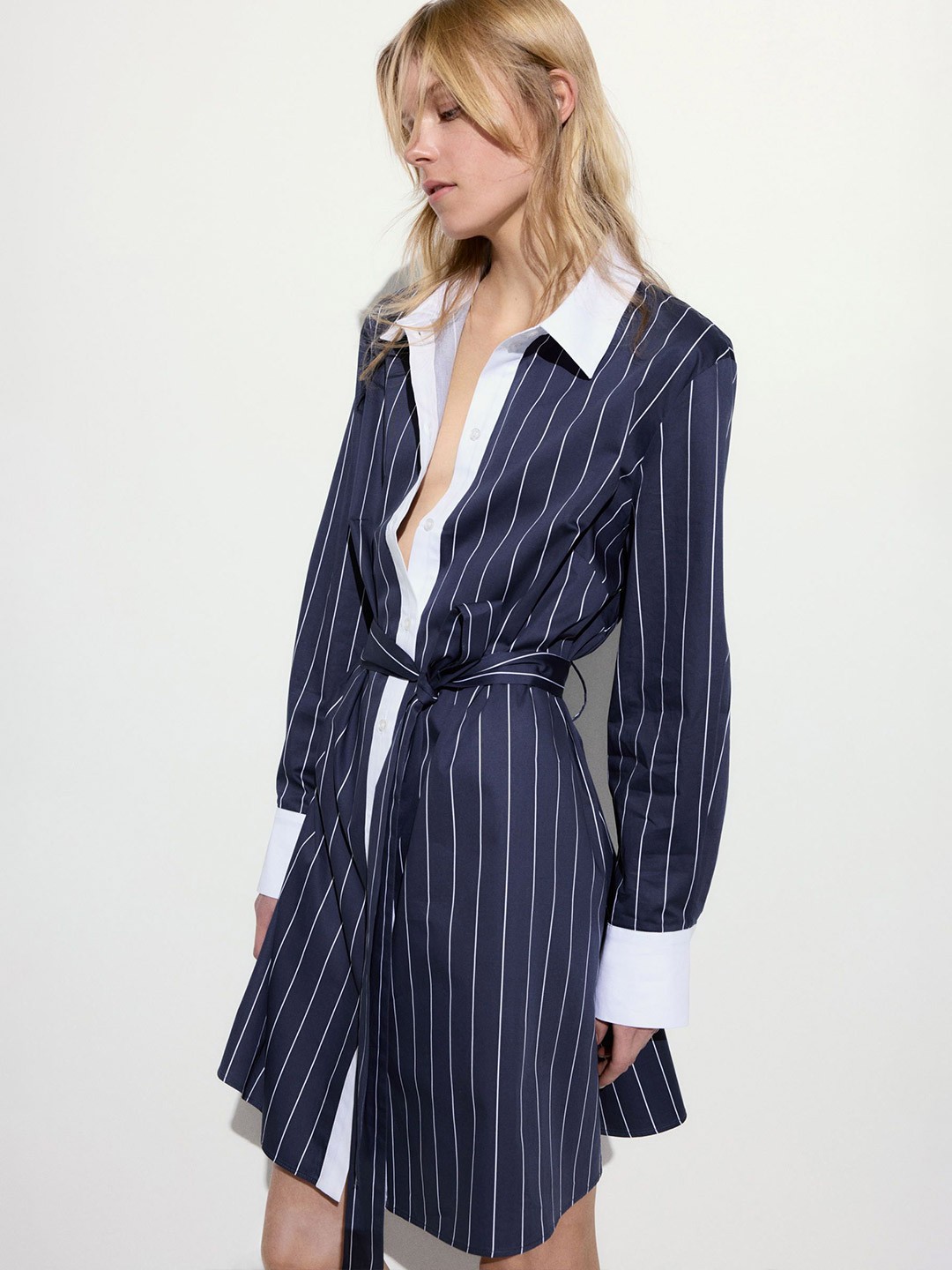 

H&M Tie-Belt Shirt Dress, Blue
