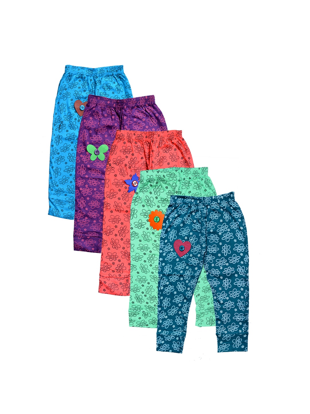 

FAZZA Girls Pack Of 5 Printed Ankle Length Leggings, Blue