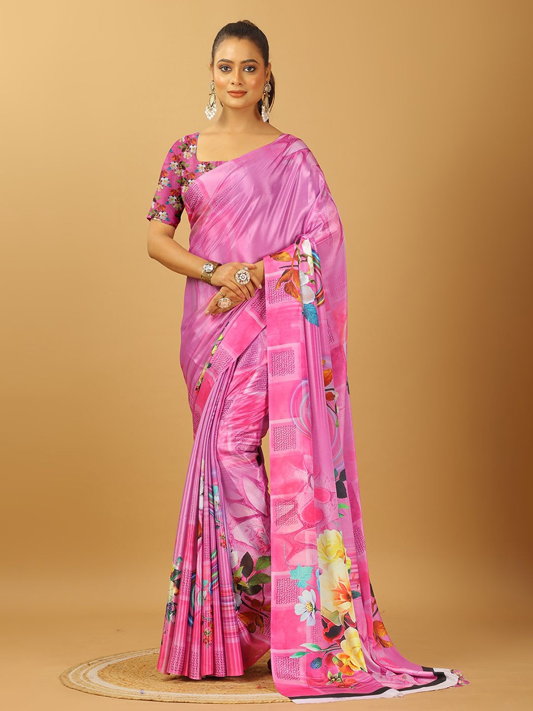 

VIRENDRA TEXTILES Pure Crepe Printed Saree, Pink