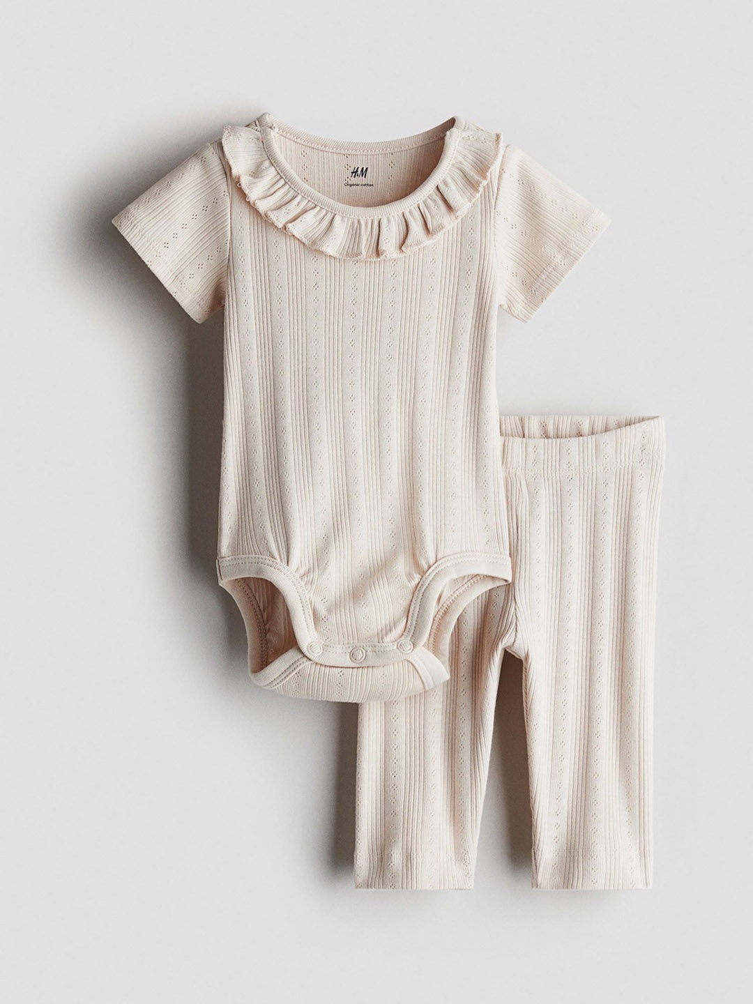 

H&M Infants Girls 2-Piece Pointelle Cotton Set, Beige