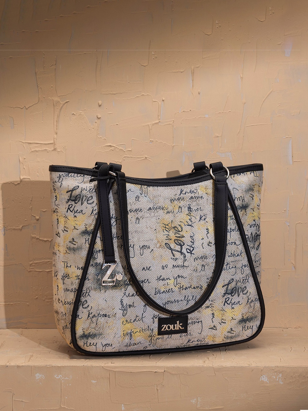 

ZOUK Women Typography Printed Structured Shoulder Bag, Grey