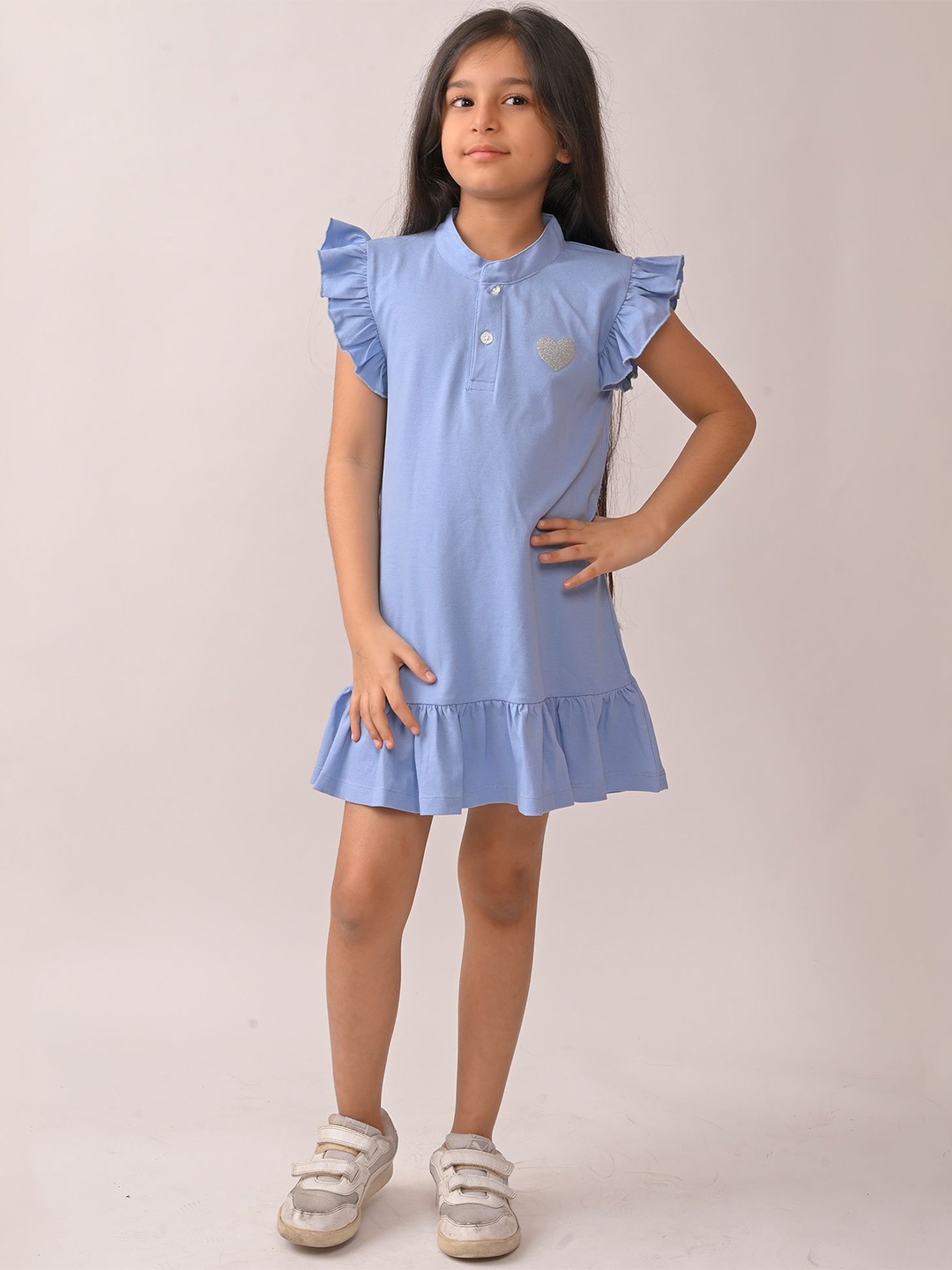

Anthrilo Girls Summer Blue Silver Heart Drop-Waist Dress
