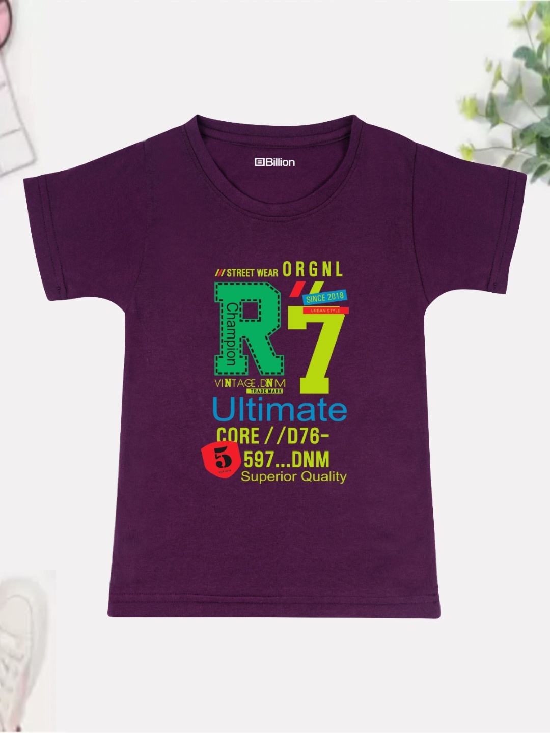 

Billion Boys Printed Bio Finish Applique T-shirt, Purple
