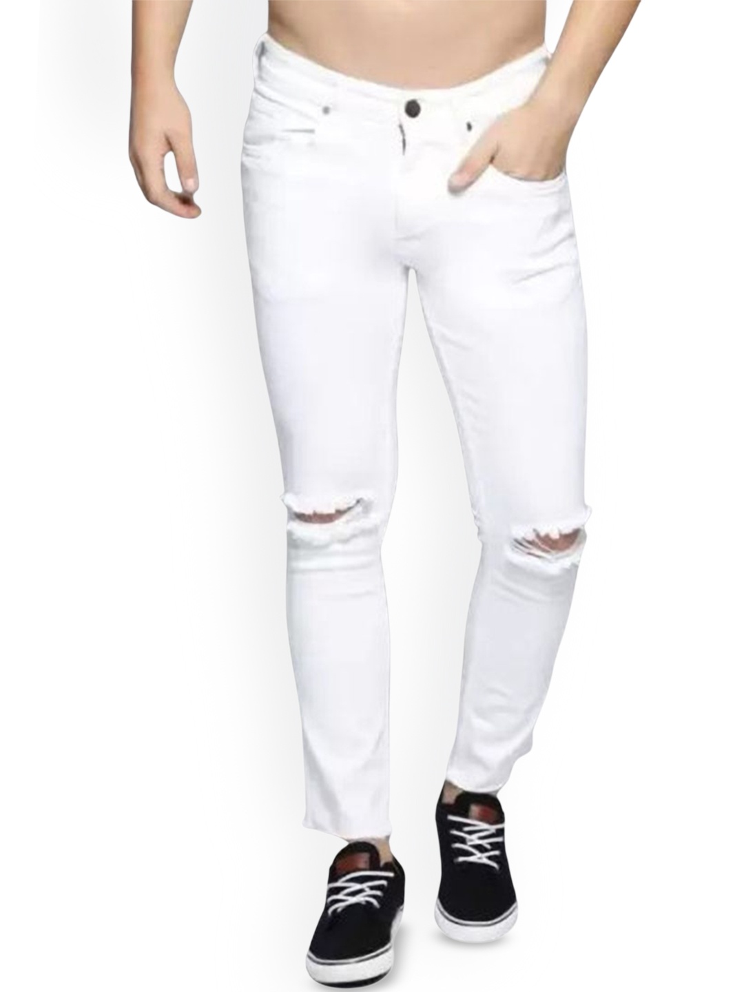 

LINARIA Men Cotton Classic Slim Fit Slash Knee Jeans, White
