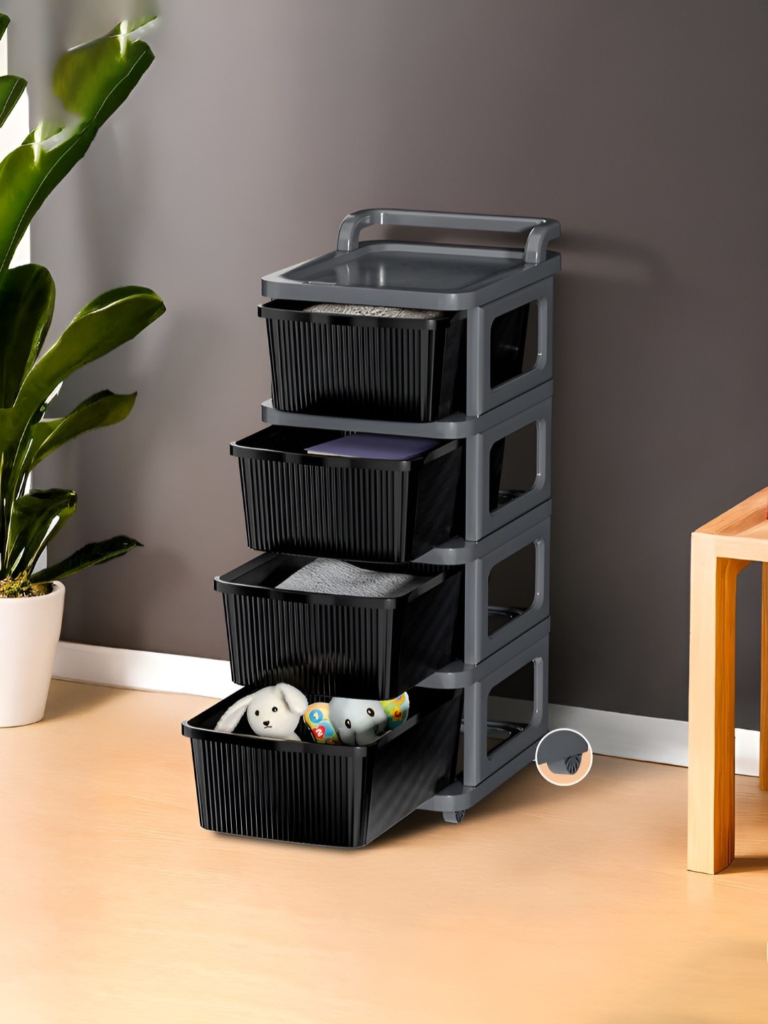 

Kuber Industries Grey & Black 4 Layer Modular Storage Drawer