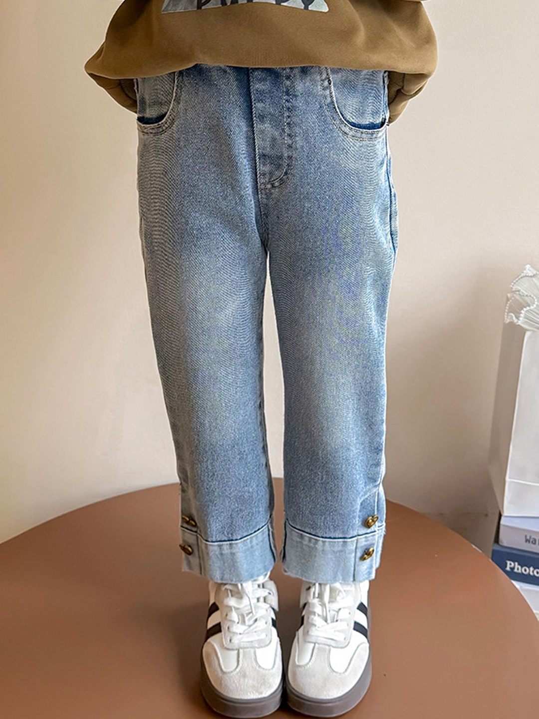 

LULU & SKY Girls Straight Fit High-Rise Highly Distressed Light Fade Jeans, Blue